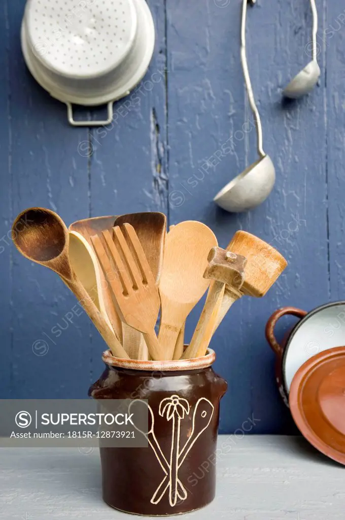 Cooking utensils in clay pot