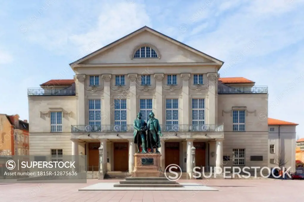 Germany, Thuringia, Weimar, German National Theatre, Goethe-Schiller Monument