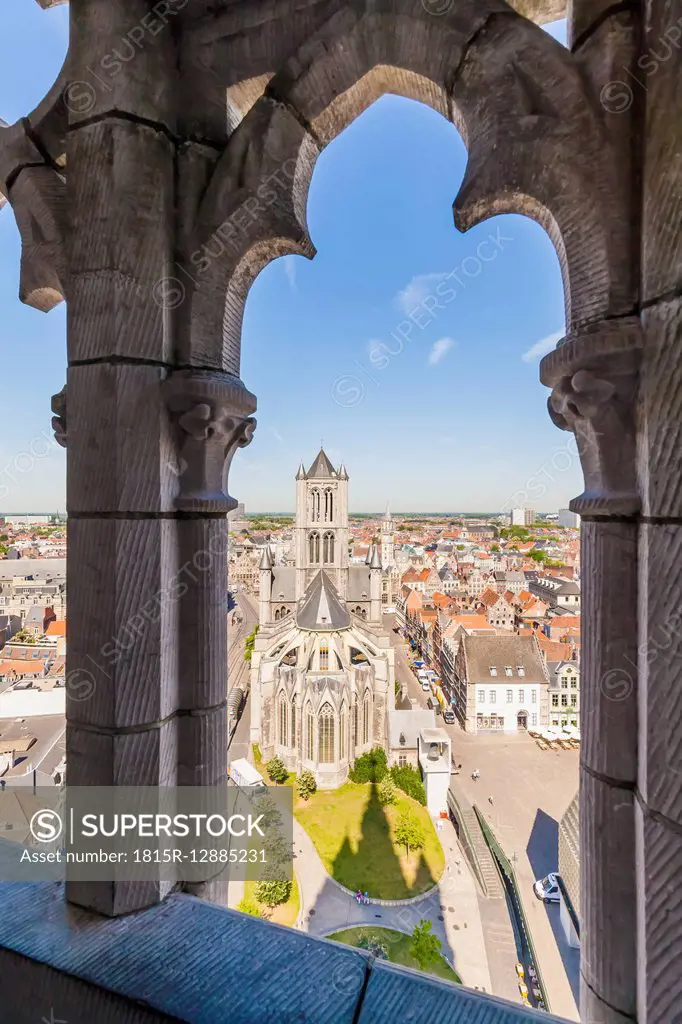 Belgium, Ghent, old town, cityscape with St. Nicholas Church