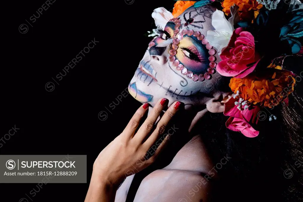 Woman dressed as La Calavera Catrina, Traditional Mexican female skeleton figure symbolizing death