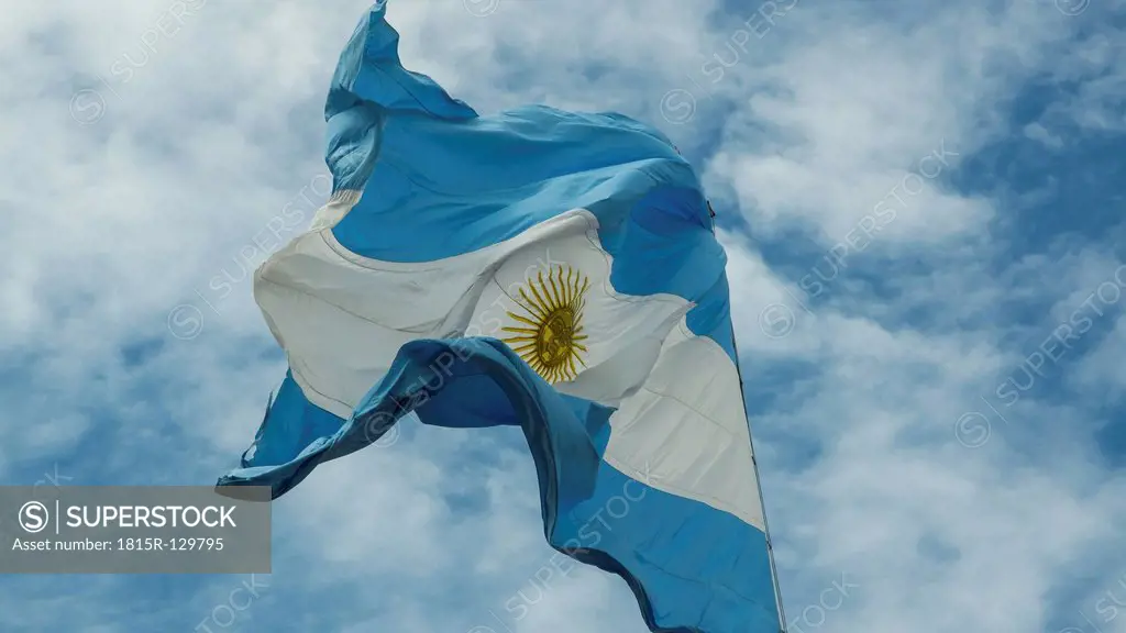 Argentina, Buenos Aires, Argentine flag waving in wind