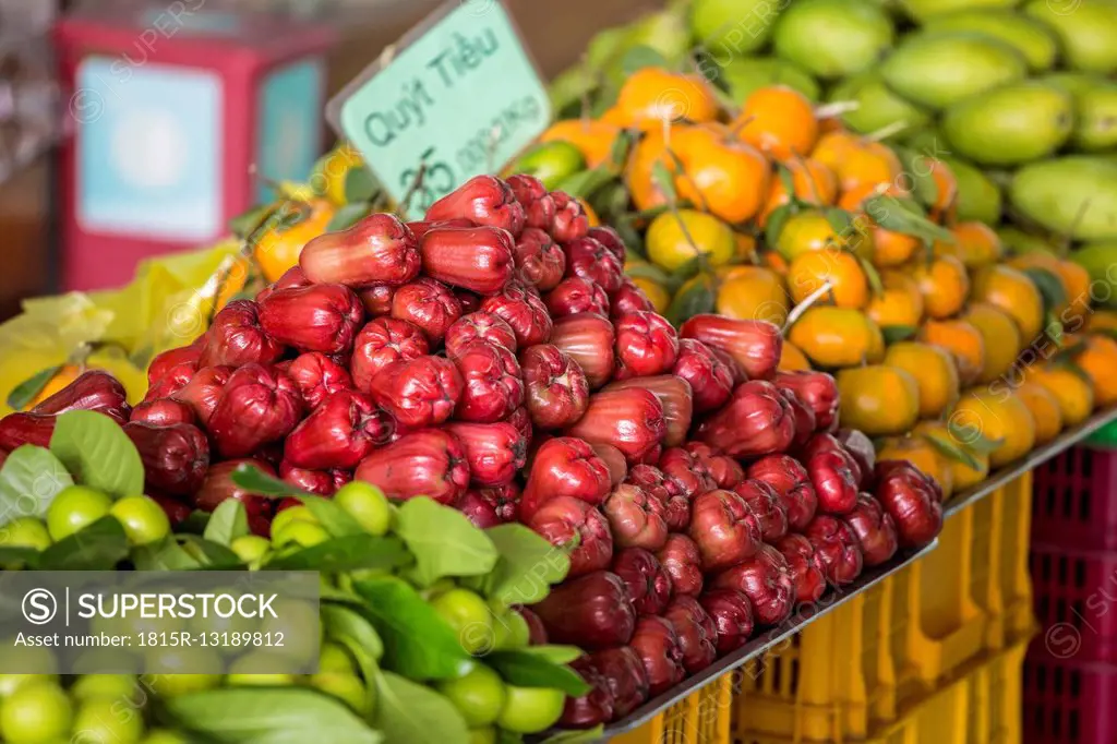 Vietnam, Da Lat, pink apples on market