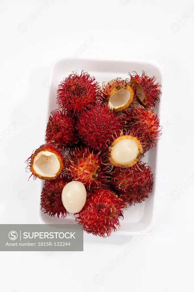 Rambutan fruits on tray