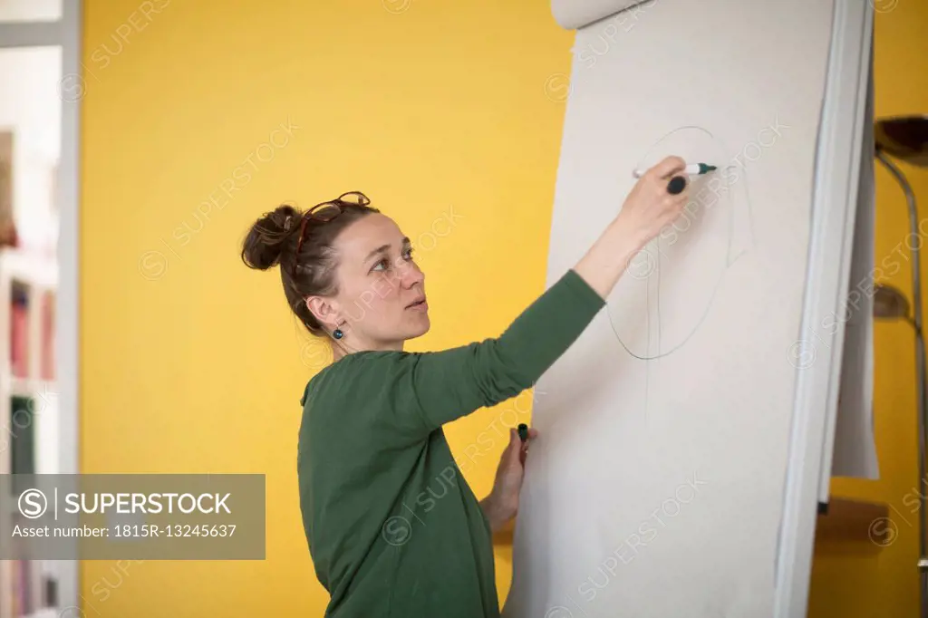 Woman drawing on flipchart