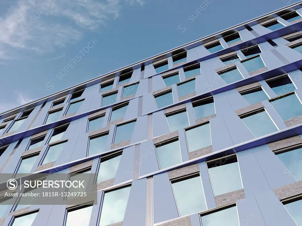 Part of facade of modern high-rise building, 3D-Rendering
