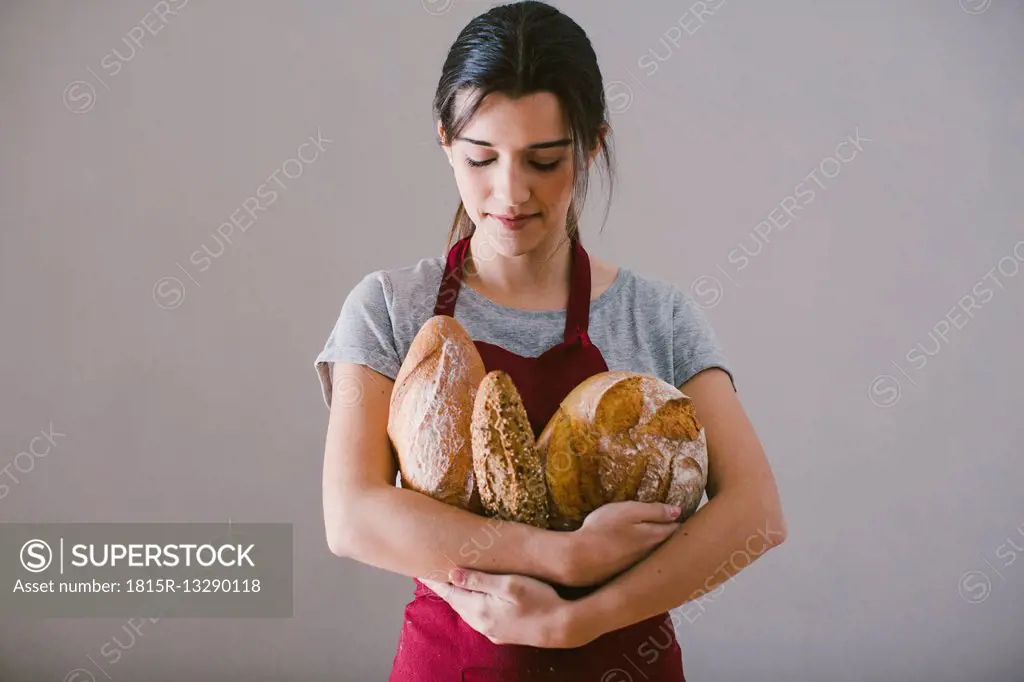 Woman with hand made bread