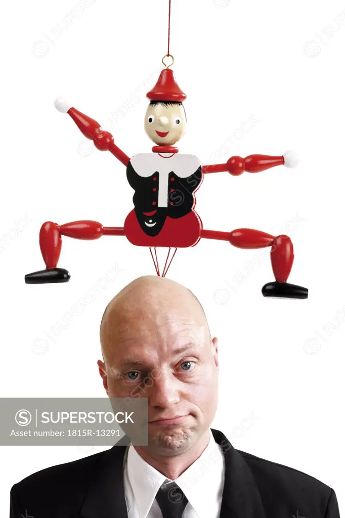 Man with puppet over his head