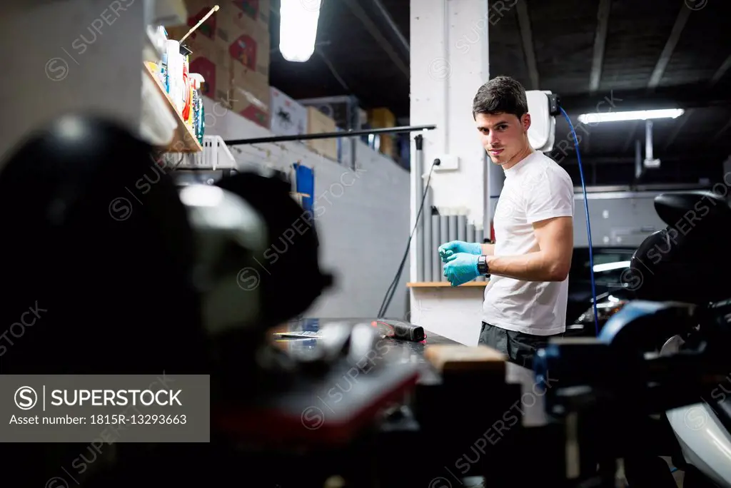 Electronic technician in his workshop