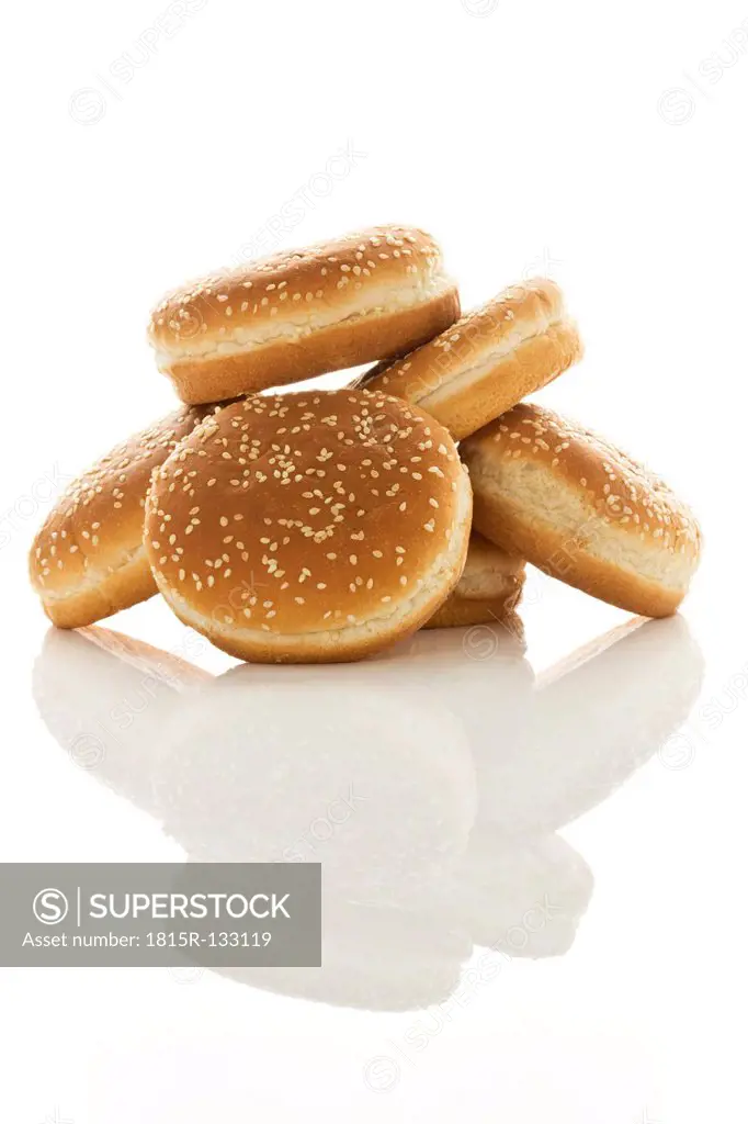 Hamburger bread on white background, close up