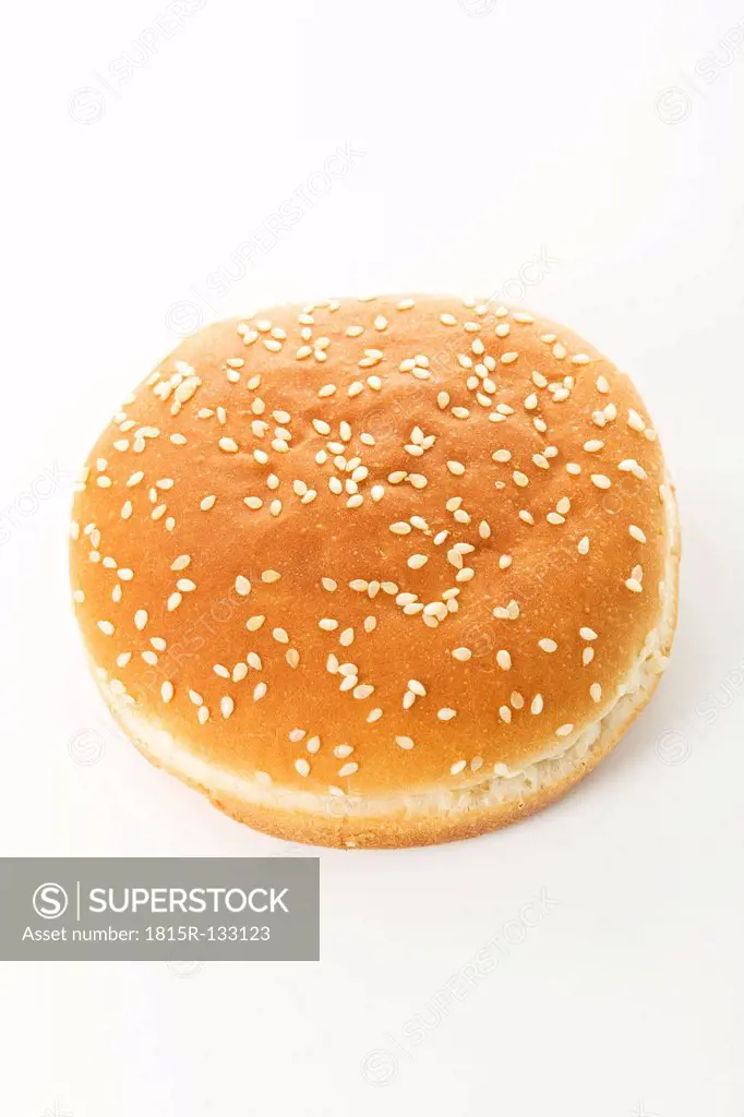 Hamburger bun on white background, close up