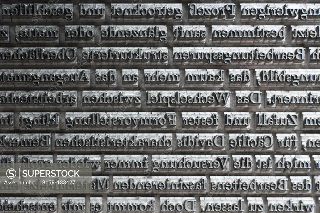 Germany, Bavaria, Continous text of typesetting in shop
