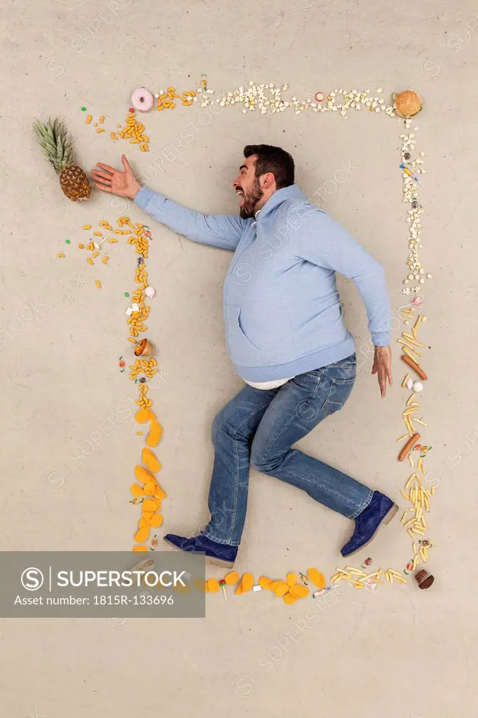 Man surrounded with food