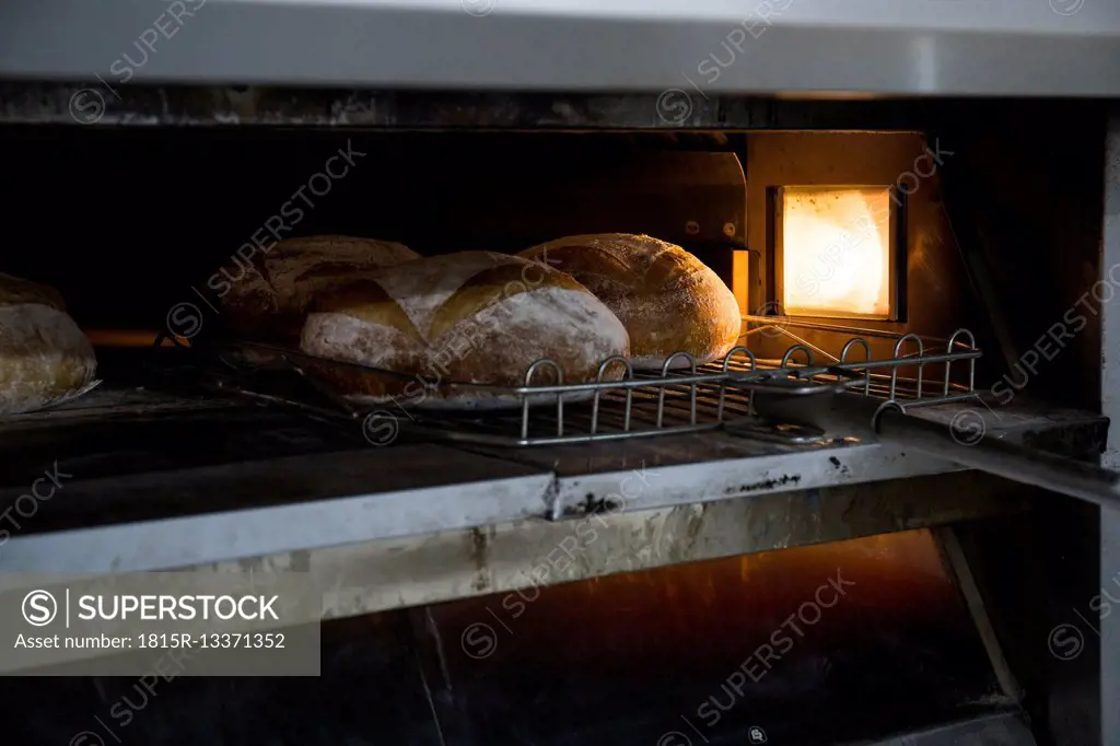 Bread in the oven of a bakery