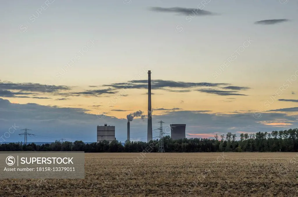 Germany, Lower Saxony, Helmstedt, Buschhaus Power Station in the evening