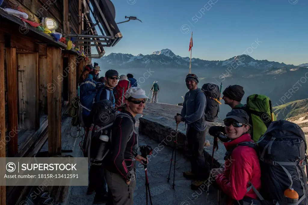 Switzerland, Mountaineers at Orny hut