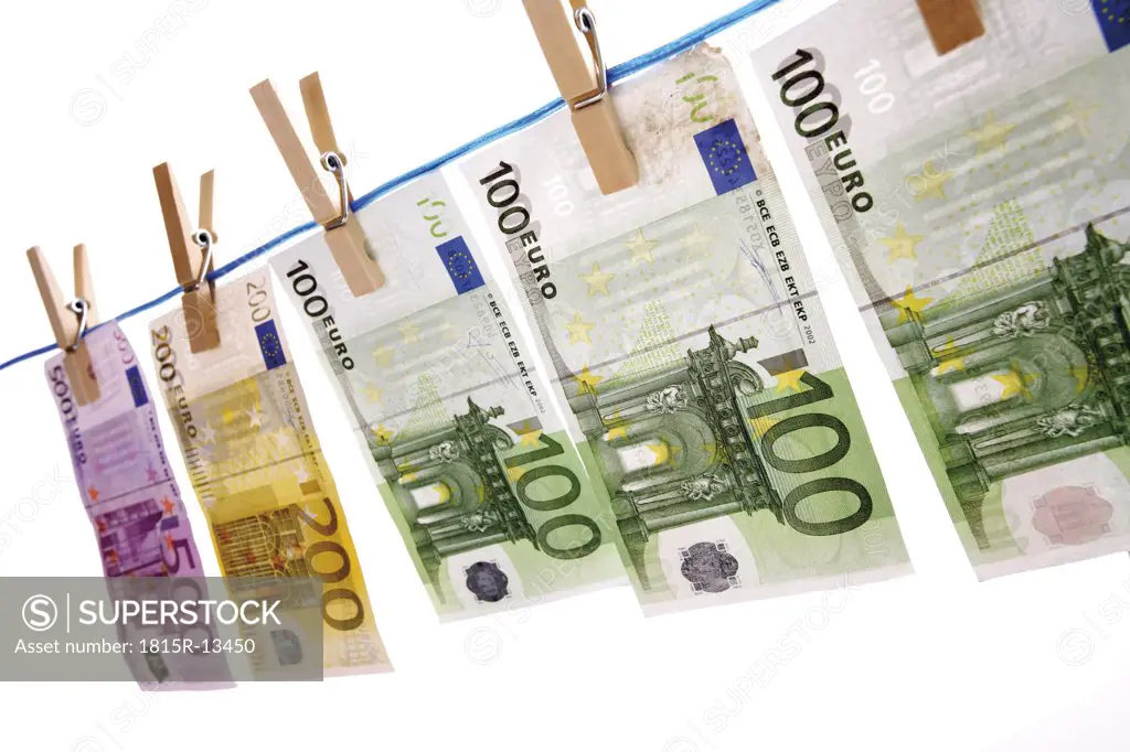 Euro notes on clothesline