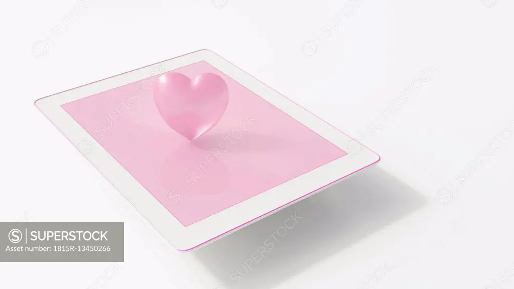 Tablet with pink heart, 3D rendering