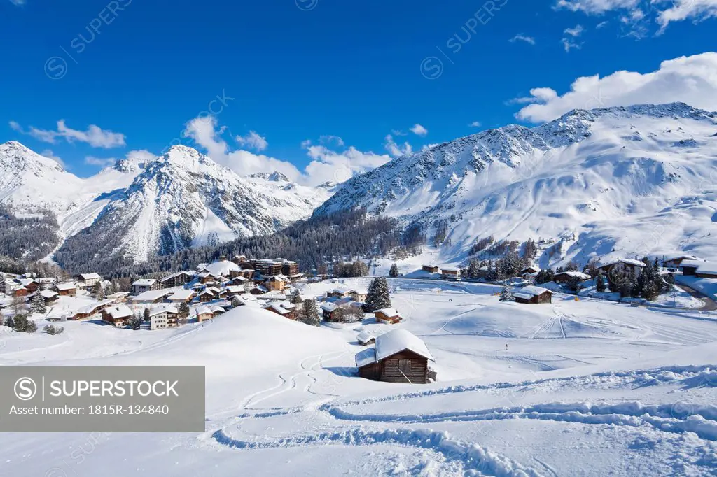 Switzerland, View of mountains covered with snow at Arosa