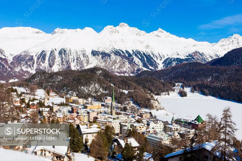 Switzerland, View of St Moritz townscape