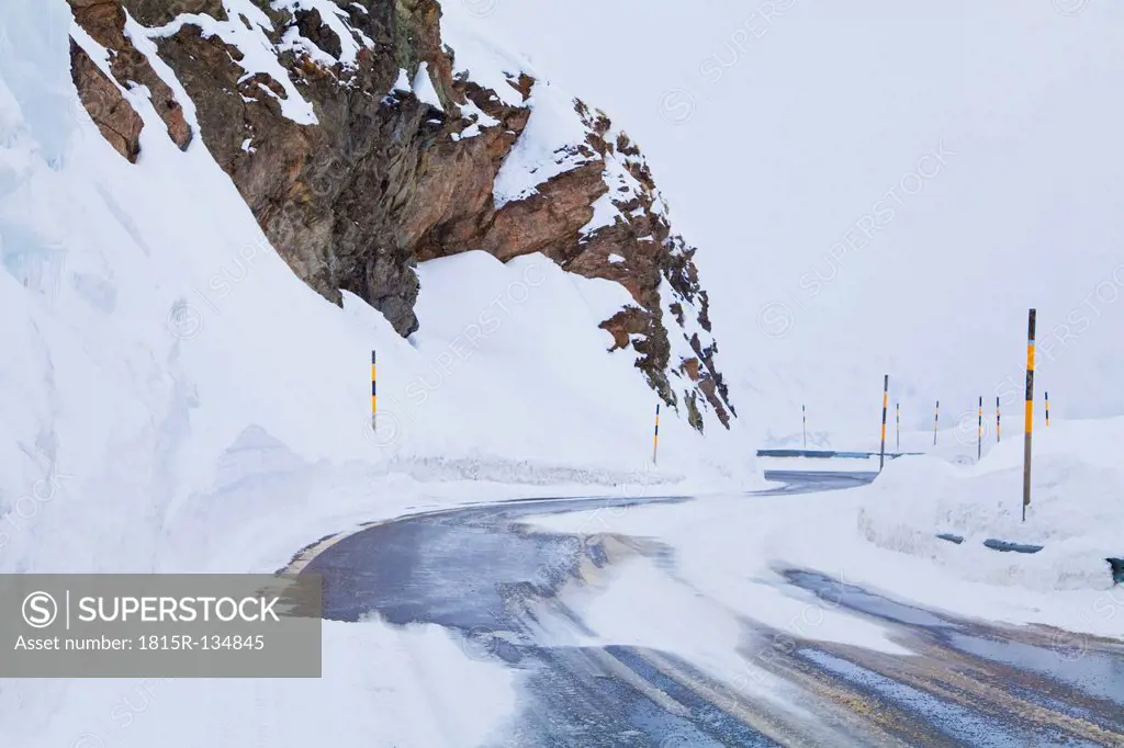 Switzerland, View of snow covered street