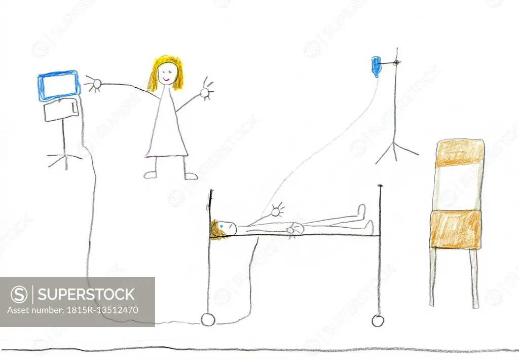 Children's drawing of child in hospital