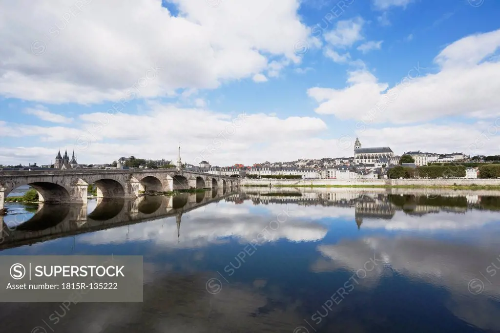 France, View of Jacques Gabriel bridge and Saint Louis cathedral