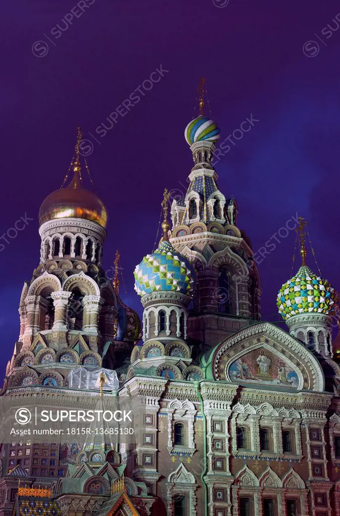 Russia, St. Petersburg, Church of the Savior on Spilled Blood at night