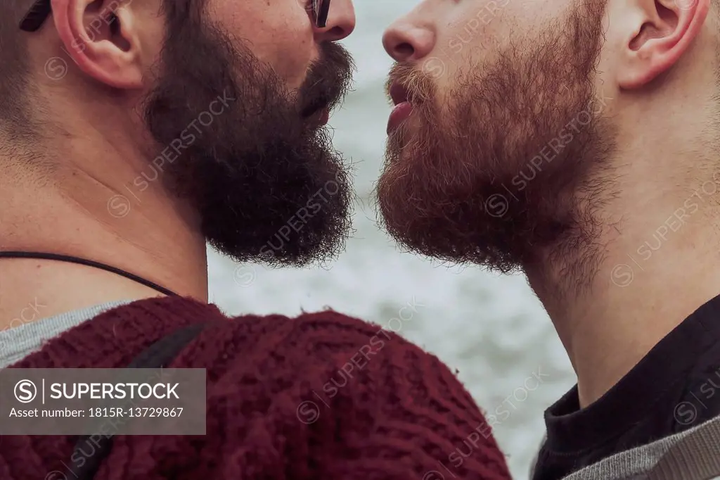 Gay couple face to face, partial view
