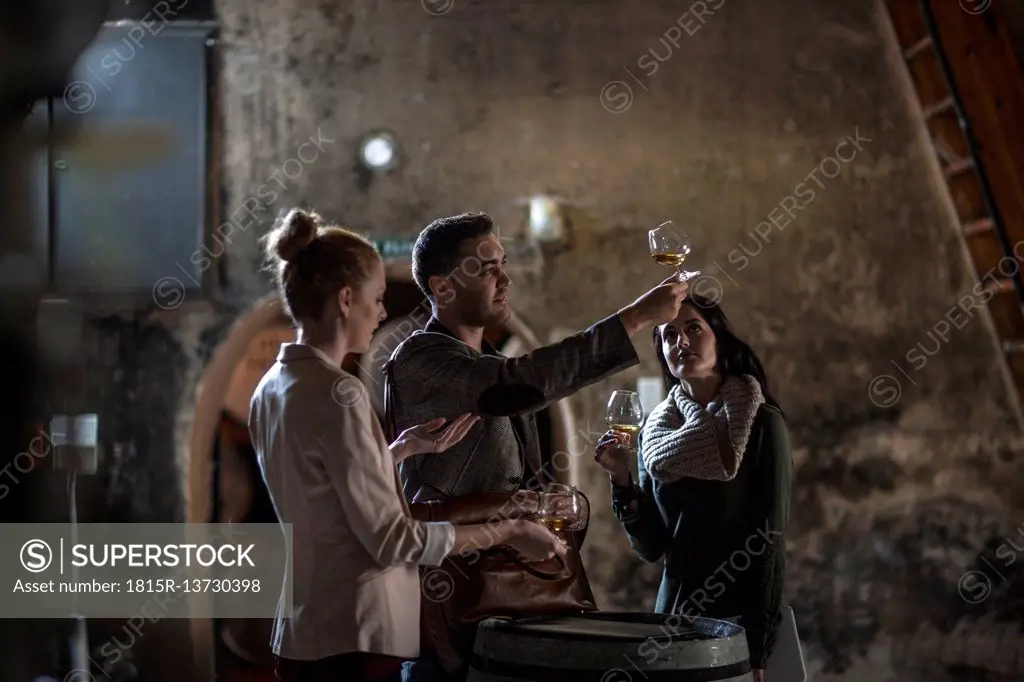 People in distillery tasing whiskey