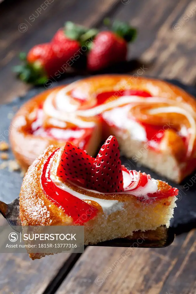 Piece of strawberry creme cake