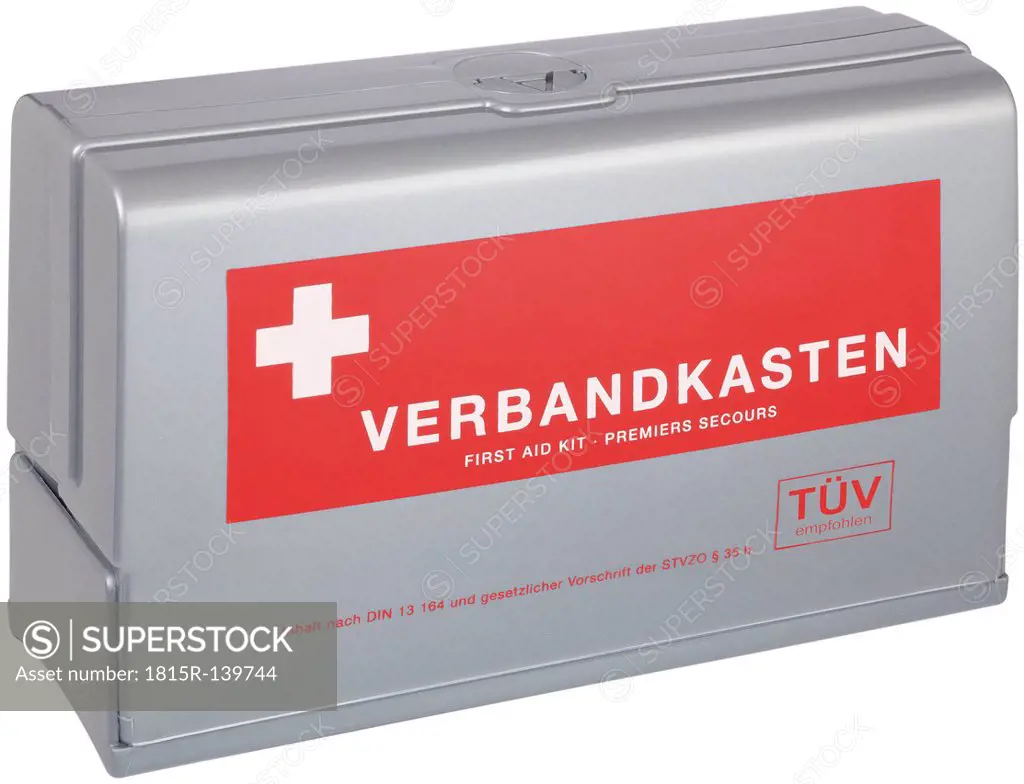 First aid kit on white background, close up