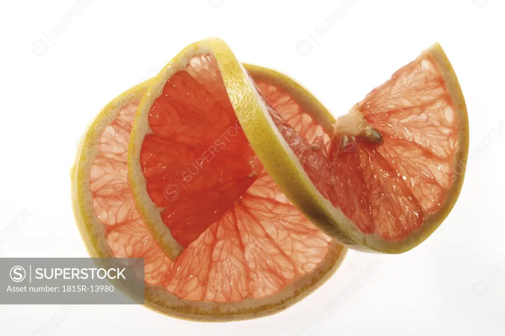 Two slices of grapefruit Ruby Red