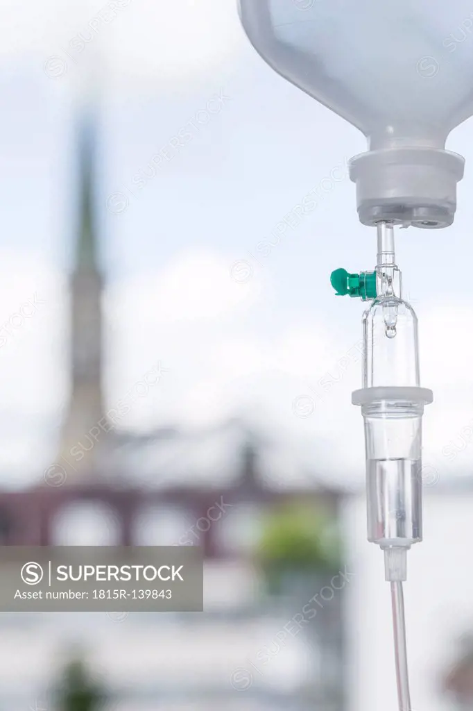 Germany, Freiburg, Intravenous pole in hospital room