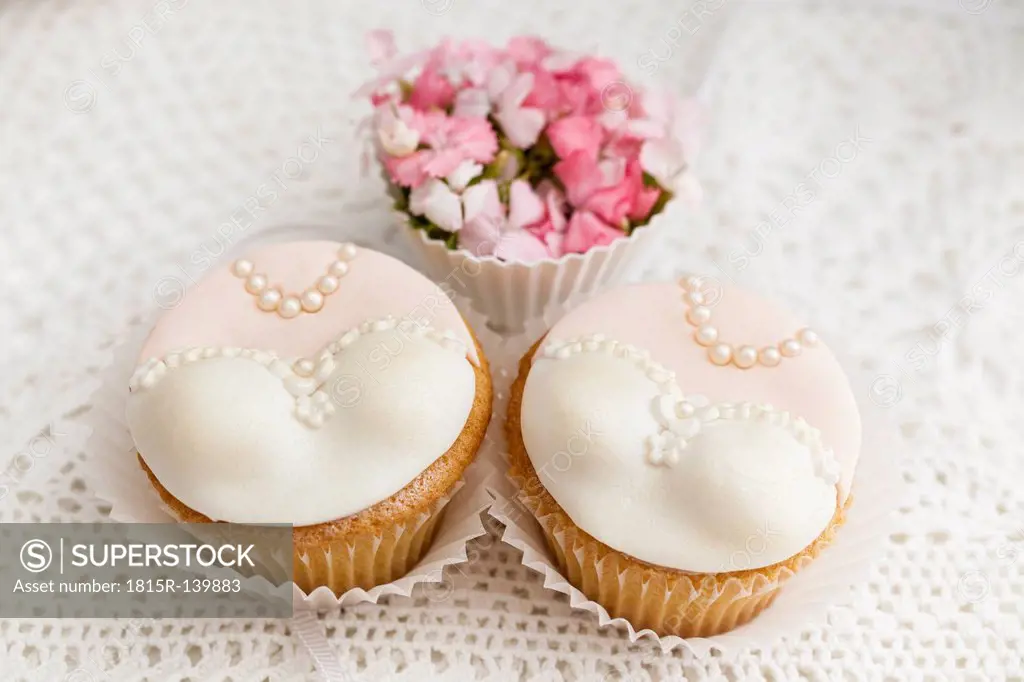 Bride cupcakes for wedding, close up