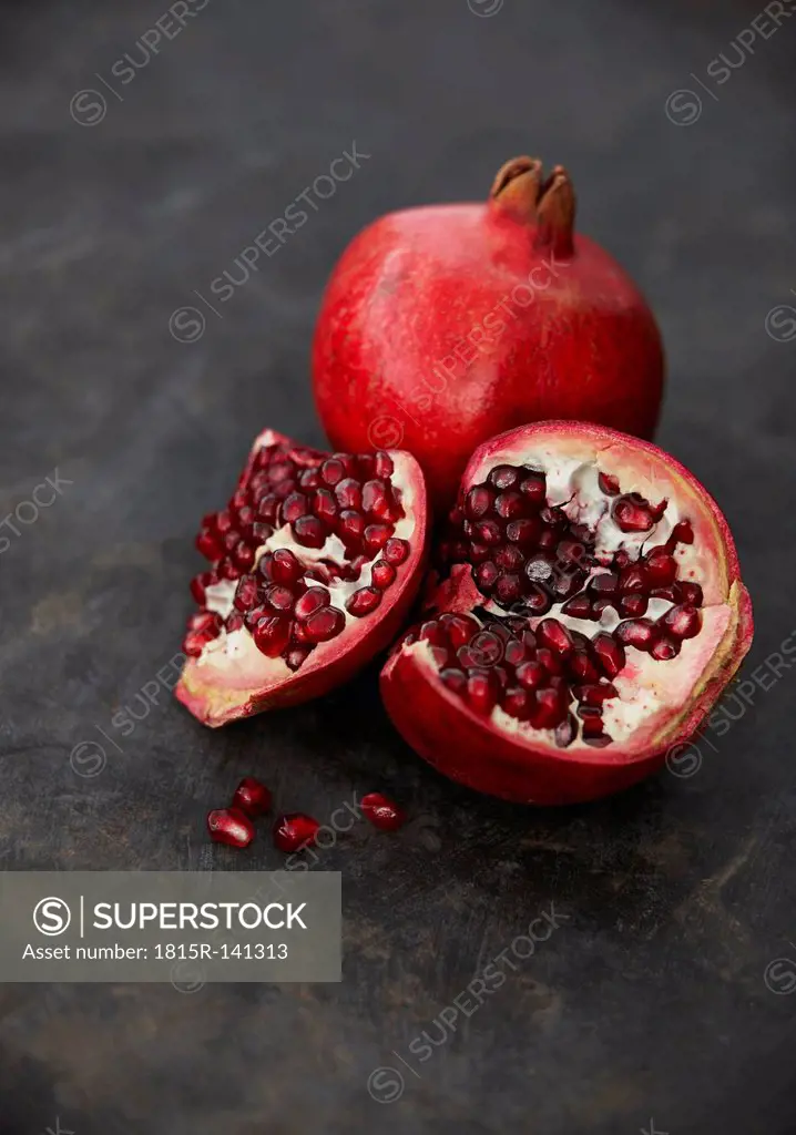 Pomegranate and seeds, close up