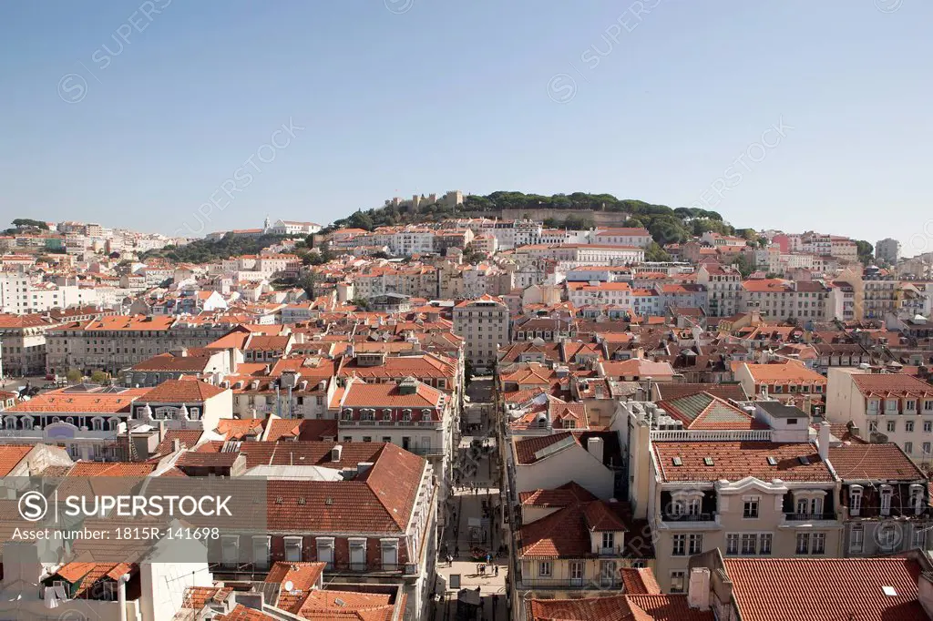 Portugal, Lisbon, View of city with Castle of Sao Jorge