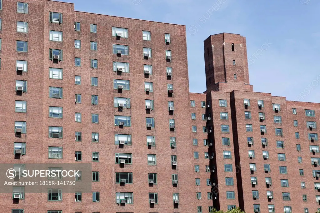 USA, New York, View of brick apartment building