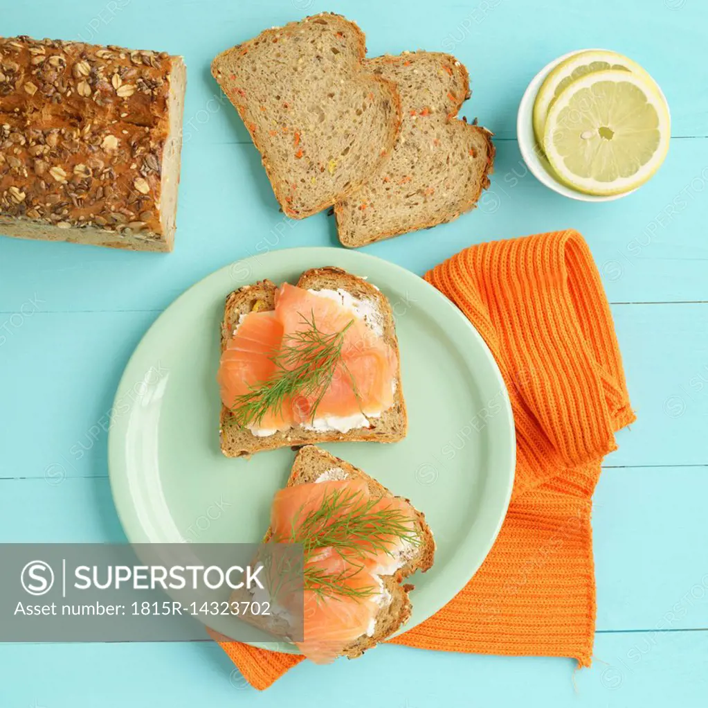 Carrot bread with cream cheese and smoked salmon