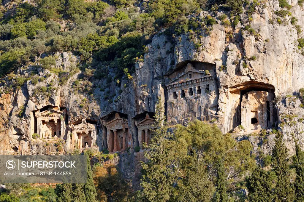 Turkey, View of Lycian Rock Tombs of Kaunos