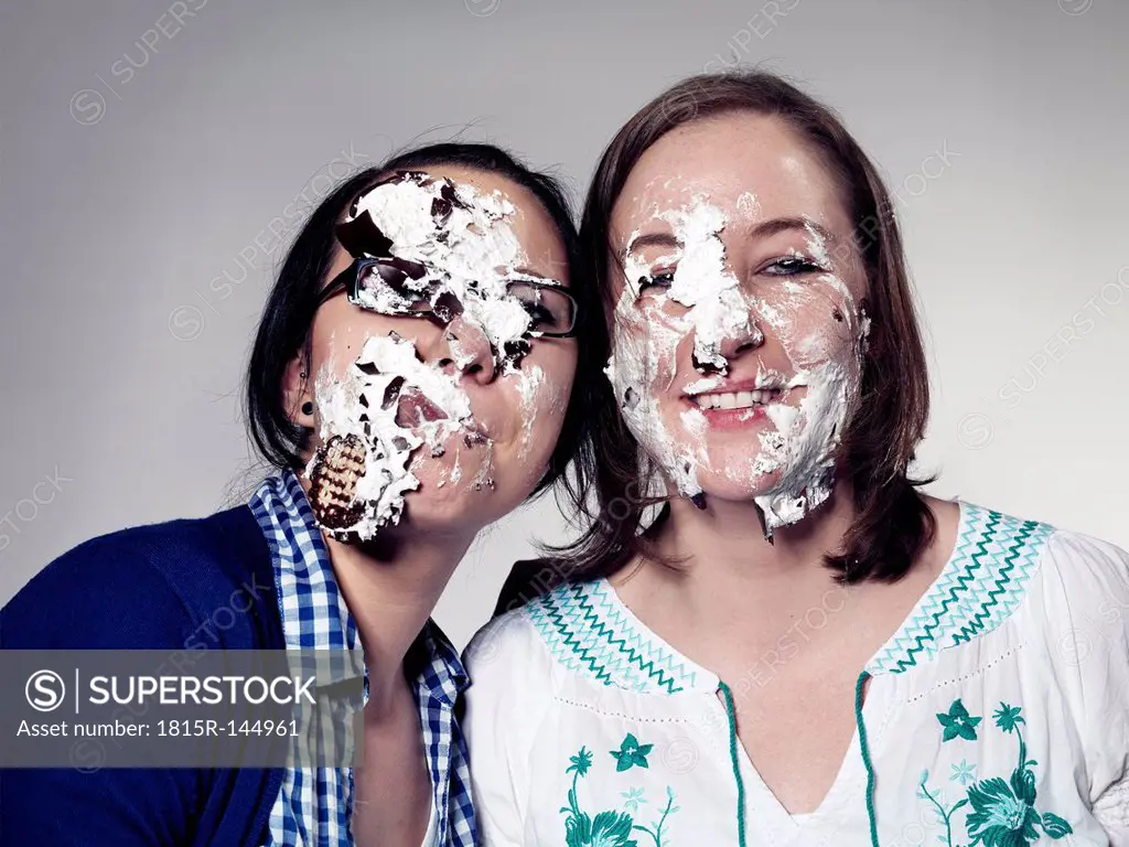 Young women face with chocolate marshmallow