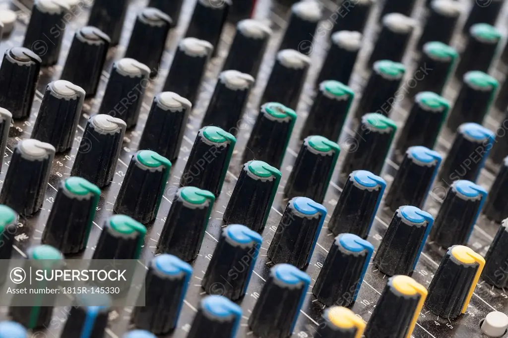 Germany, Baden Wuerttemberg, Ulm, Mixing console, close up