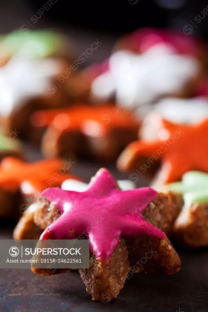 Home-baked coloured cinnamon stars