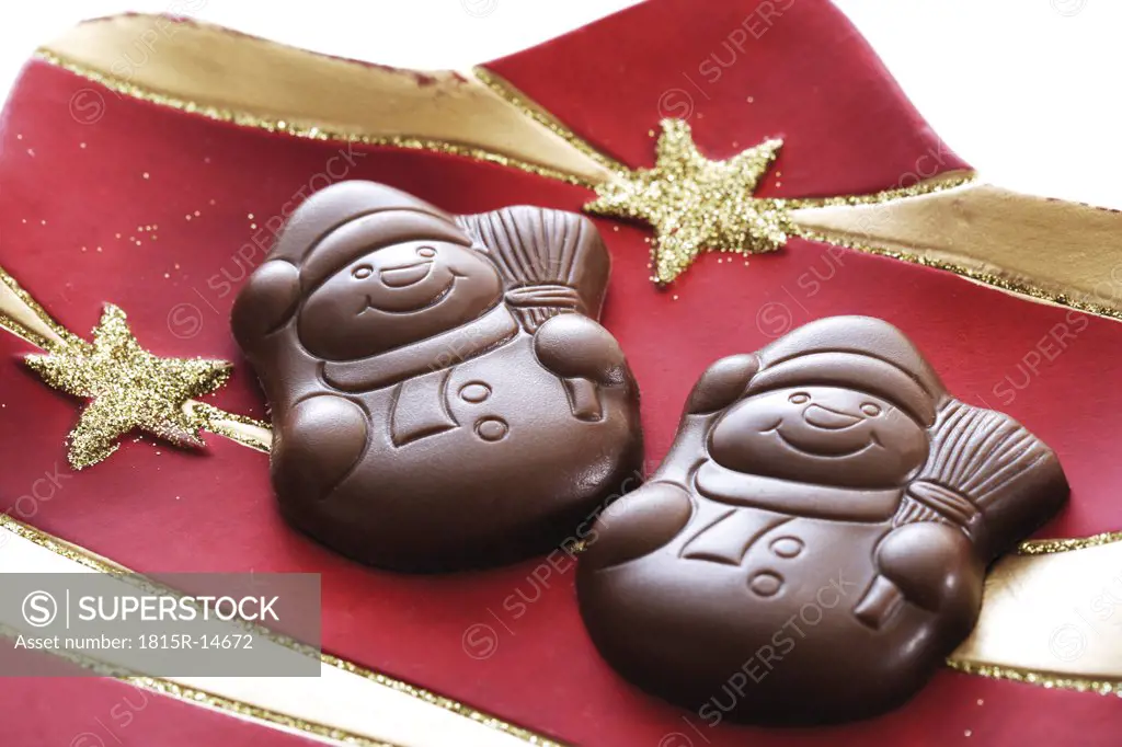Chocolate snowmen on Christmas plate