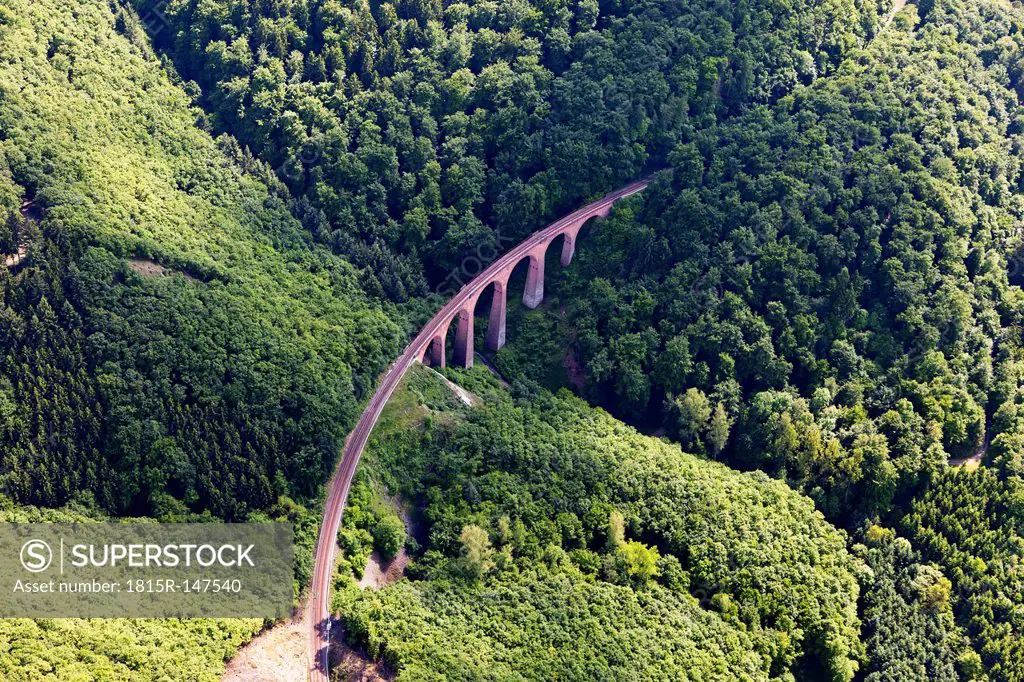 Germany, Rhineland-Palatinate, View of the Hubertus Viaduct of Hunsrueck Railway, aerial photo