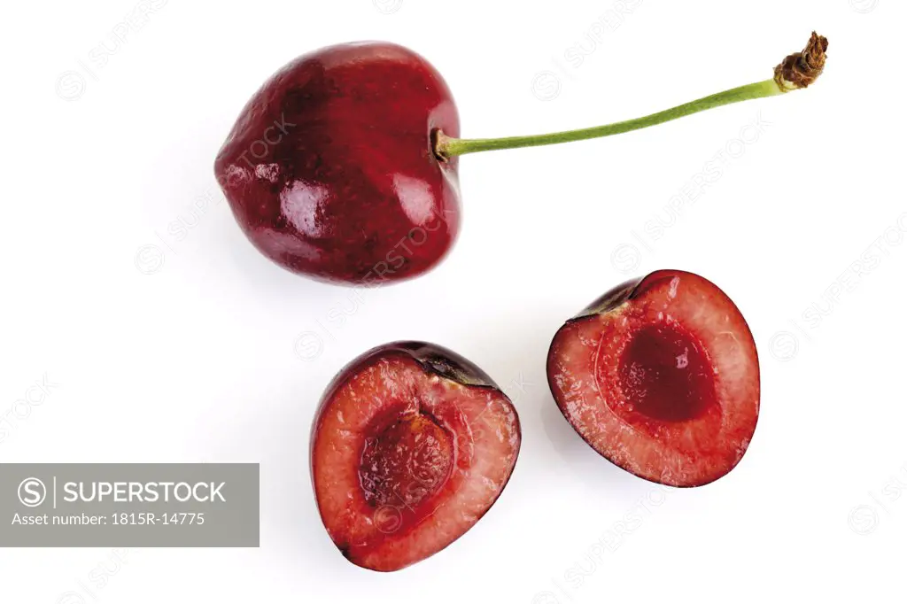 Fresh sliced cherries, close-up