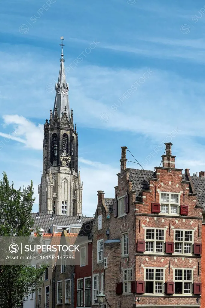 Netherlands, Delft, Town houses and Nieuwe Kerk