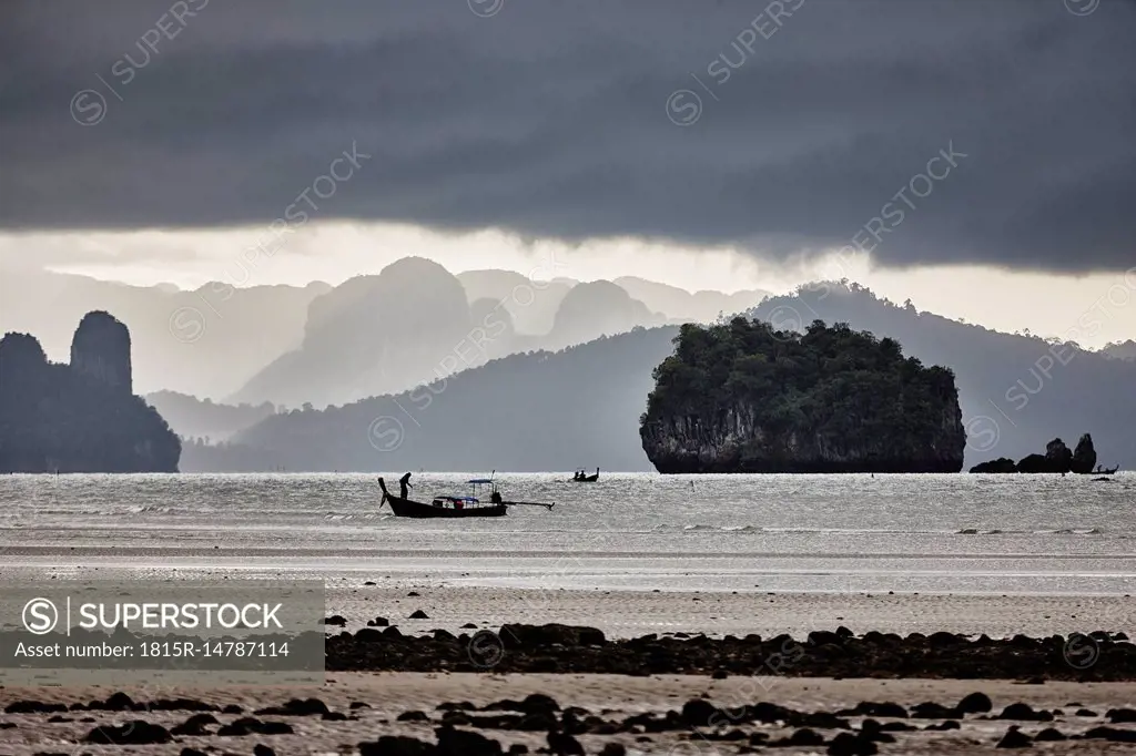 Thailand, Ko Yao Yai, silhouette of fishing boat on the sea