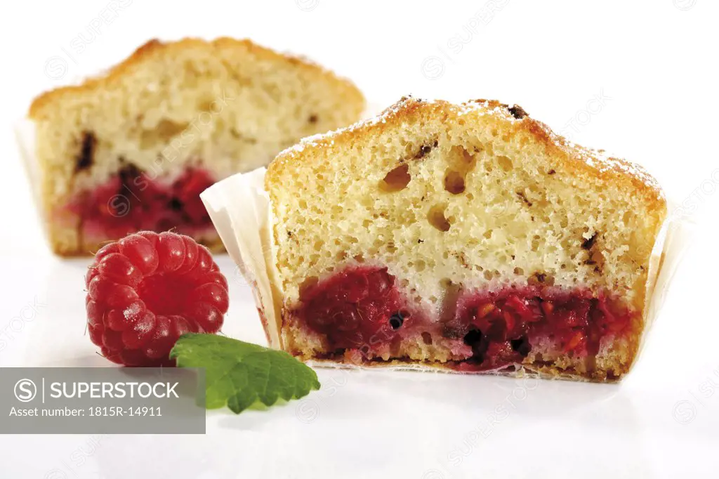 Raspberry muffins, close-up