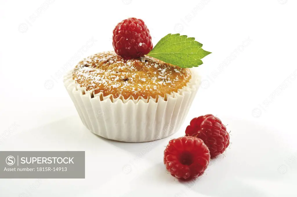 Raspberry muffin, close-up