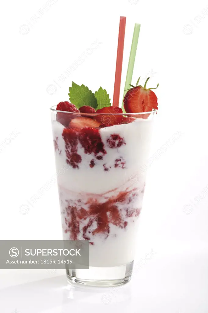 Milk shake with berries, close-up